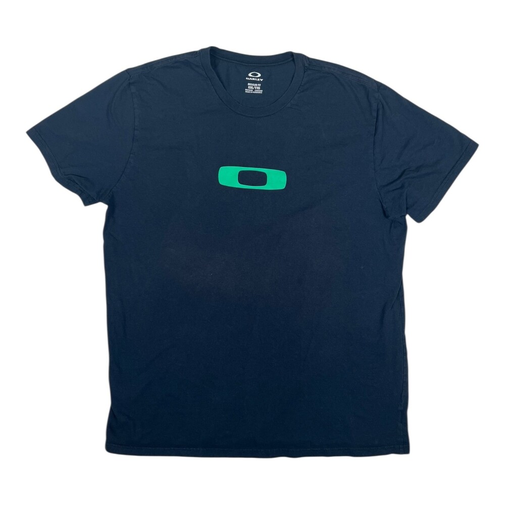 VTG Oakley T-Shirt Mens 2XL Blue Ellipse Center Logo Graphic Casual Tee Y2K
